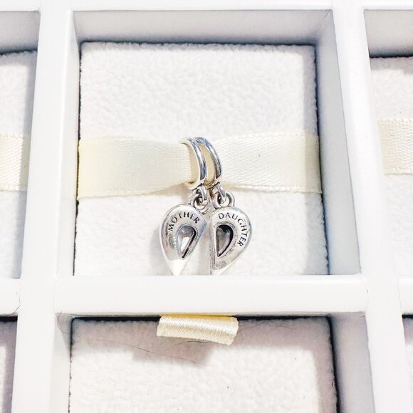 925 Sterling Silver Mom And Daughter Crystal Half Charms Fits Pandora Bracelets - Picture 4 of 10